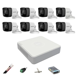 Sistema de vigilância Hikvision 8 câmeras externas 8MP, 4 em 1, IR 30m, DVR 8 canais 4K 8MP, acessórios