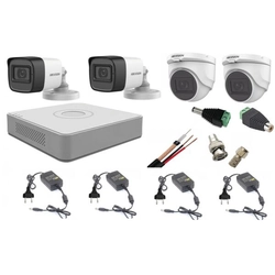 Sistema de vigilância misto de áudio e vídeo Hikvision 4 Câmeras Turbo HD 2MP, acessórios incluídos