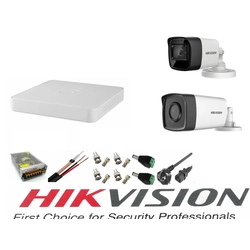 Sistema de vigilância por vídeo Hikvision 2 câmeras 5MP Turbo HD IR80m e IR40m Hikvision DVR 4 canais acessórios completos