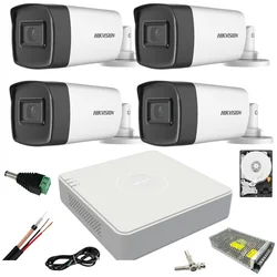 Sistema de vigilância por vídeo ultra profissional Hikvision 4 câmeras externas 5MP Turbo HD com IR 80M DVR 4 acessórios de canais completos com HARD 1TB