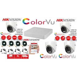 Sistema de vigilancia profesional Hikvision Color Vu 4 cámaras 5MP IR20m, DVR 4 canales, accesorios completos