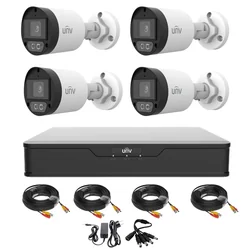 Sistema de vigilância UNIVIEW com 4 câmeras 5 Megapixels Luz Branca 40m Microfone, DVR 5 Megapixels, Acessórios incluídos