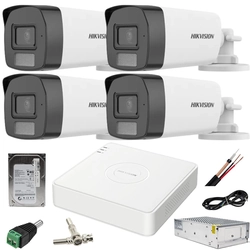 Sistema di sorveglianza Hikvision 4 telecamere 2MP Dual Light IR 40m WL 40m DVR 4MP AcuSense con accessori inclusi HDD 500GB