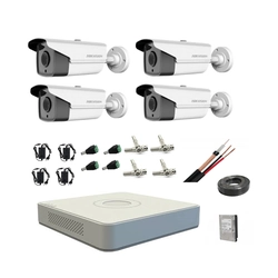 Sistema di sorveglianza Hikvision 4 telecamere 2MP IR 80M DVR 4 Canali hard 1TB accessori