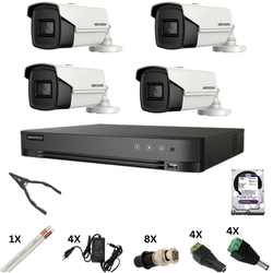 Sistema di sorveglianza Hikvision con telecamere 4 8 Megapixel, Infrarossi 60m, DVR 4 canali 8 Megapixel, Hard, Accessori