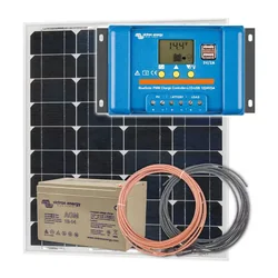 Solar panel 55W and AGM battery 14Ah with LCD controller