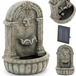 Solar wall-mounted garden cascade fountain with LED lighting, lion's head, 2 W