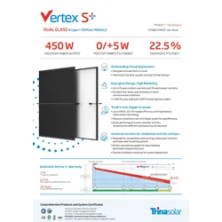 Solcellsmodul PV-panel 435Wp Trina Vertex S+ TSM-435-NEG9R.25 Dubbelglas N-Typ helsvart 30mm