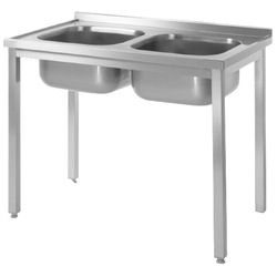 Stainless Steel Catering Table With 2 Sinks 100x60 Hendi 811580