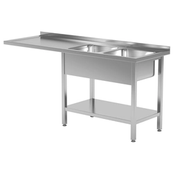 Stainless Steel Catering Table With 2 Sinks + Space For Dishwasher 160x60x85 Polgast 241166