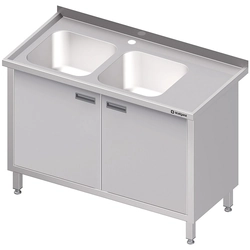 Stainless steel table with a 2-bowl sink(L) swing door 1300x700 | Stalgast