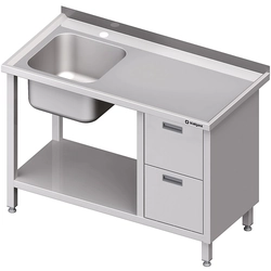 Stainless steel table with sink 1-kom.(L) 2 drawers and shelf 1100x700 | Stalgast