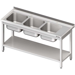 Stainless steel table with sink 3-kom.(L) with shelf 1900x600, screwed | Stalgast