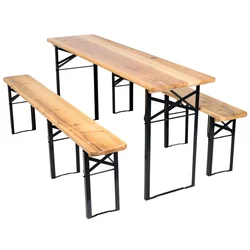 Steel-wooden table set + 2 benches 170 cm