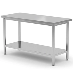 Stredový oceľový pracovný stôl s policou 140x70x85 cm - Hendi 810729