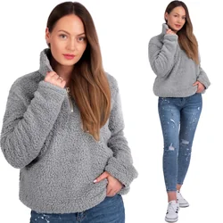 Sudadera sherpa de mujer con cuello Gris Claro l