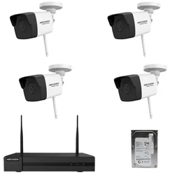 Surveillance kit 4 Hikvision HiWatch wireless cameras 2MP, 30m IR, lens 2.8mm, NVR 4 HDD channels included