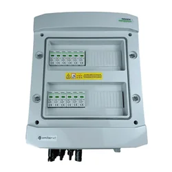 Свързване на фотоволтаично таблоDC херметичен IP65 EMITER с DC ограничител на пренапрежение Noark 1000V тип 2, 4x PV низ, 4x MPPT