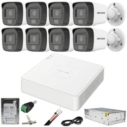 System monitoringu Hikvision 8 kamery 2MP z dźwiękiem Dual Light IR 25m WL 20m DVR 4MP z dołączonymi akcesoriami Dysk twardy 1TB