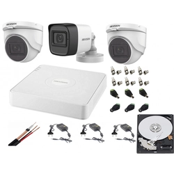 Système de surveillance audio-vidéo mixte Hikvision 3 Caméras Turbo HD 2MP DVR 4 canaux, HARD 500 Go, accessoires complets