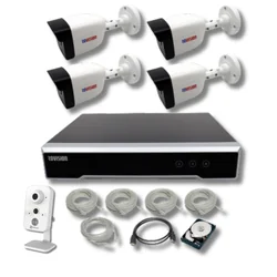 Système de surveillance complet 4 Caméras IP POE 2MP FULL HD IR 30m, NVR 4 Canaux POE, HDD 1TB WD Ready installé, accessoires, Plug and play+Caméra de surveillance Ezviz cube %p5 /% 720P IR 10m 2.8mm WIFI
