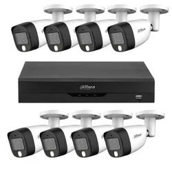 Système de surveillance extérieure Dahua 5MP 8 caméras double lumière microphone IR 20m WL 20m objectif 3.6mm et DVR 8 canaux WizSense