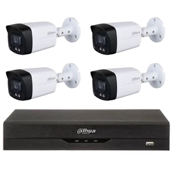 Système de surveillance extérieure de base Dahua Full Color, 4 caméras, 5MP, lumière blanche 40 m, 3.6 mm, microphone, DVR 4 canaux 5MP, H.265+