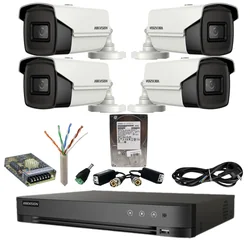 Système de surveillance Hikvision 4 Caméras 4in1 8 Mégapixels IR 80m Objectif 3.6mm DVR Acusense 8 Disque dur MP 1 TB, Accessoires