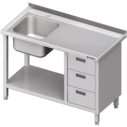 Table avec évier 1-kom.(L), avec bloc à trois tiroirs et étagère 1100x700x850 mm