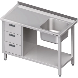 Table avec évier 1-kom.(P), avec bloc à trois tiroirs et étagère 1200x700x850 mm