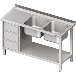 Table avec évier 2-kom.(P), avec bloc à trois tiroirs et étagère 1800x600x850 mm