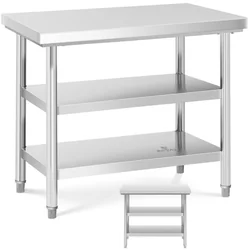 Table, stainless steel worktop with 2 shelves 100x70cm