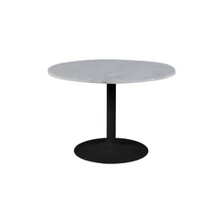 Table Tarifa, marbre blanc, piètement noir