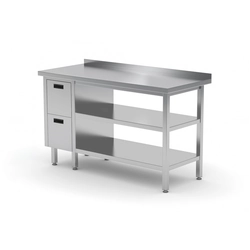 Table traiteur en inox avec 2 étagères + 2 tiroirs 110x60x85 Polgast 125116/2