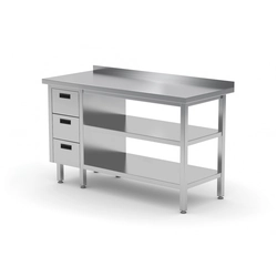 Table traiteur en inox avec 2 étagères + 3 tiroirs 170x60x85 Polgast 125176-3/2