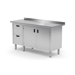 Table traiteur en inox avec meuble + 2 Tiroirs 140x60x85 Polgast 132146