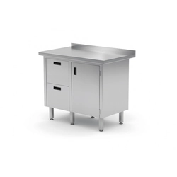 Table traiteur en inox avec meuble + 2 Tiroirs 90x60x85 Polgast 135096