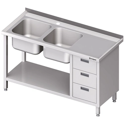 Table With 2 Sinks (L) 3 Drawers + Shelf 160x70 Stalgast