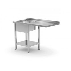 Table with a sink, shelf and space for a dishwasher or refrigerator - compartment on the left 1300 x 700 x 850 mm POLGAST 231137-L 231137-L