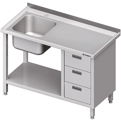 Table with sink 1-kom.(L), with three drawer block and shelf 1100x600x850 mm