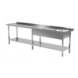 Table with sink and shelf - compartment on the right 2500 x 600 x 850 mm POLGAST 212256-6-P 212256-6-P