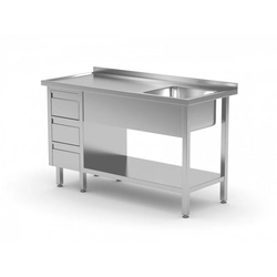 Table with sink, shelf and cabinet with three drawers - compartment on the right 1100 x 600 x 850 mm POLGAST 215116-3-P 215116-3-P