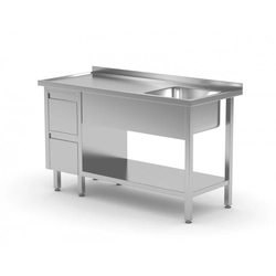 Table with sink, shelf and cabinet with two drawers - compartment on the right 1300 x 600 x 850 mm POLGAST 215136-P 215136-P