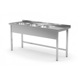 Table with three sinks without shelf - compartments on the left side 1600 x 600 x 850 mm POLGAST 223166-L 223166-L