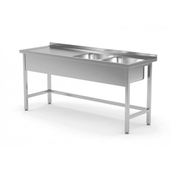 Table with two reinforced sinks without shelf - compartments on the right side 1400 x 700 x 850 mm POLGAST 220147-P 220147-P