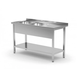 Table with two sinks and a shelf - compartments on the left side 1500 x 600 x 850 mm POLGAST 222156-L 222156-L