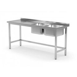 Table with two sinks and a waste opening - compartments on the right side 1500 x 600 x 850 mm POLGAST 246156-P 246156-P