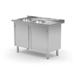 Table with two sinks, cabinet with hinged doors - compartments on the left side 1100 x 700 x 850 mm POLGAST 228117-L 228117-L