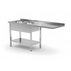 Table with two sinks, shelf and space for a dishwasher or refrigerator - compartments on the left side 1900 x 600 x 850 mm POLGAST 241196-L 241196-L