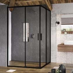 Taisnstūra dušas kabīnes siena Ravak Blix Slim, BLSRV2K-80, melns+caurspīdīgs stikls